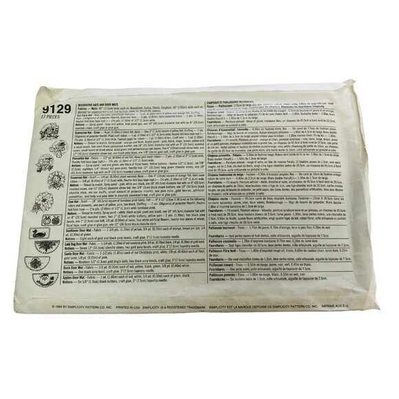 Vintage Simplicity Sewing Pattern 9129 Decorative Hats and Door Mats - Picture 2 of 2